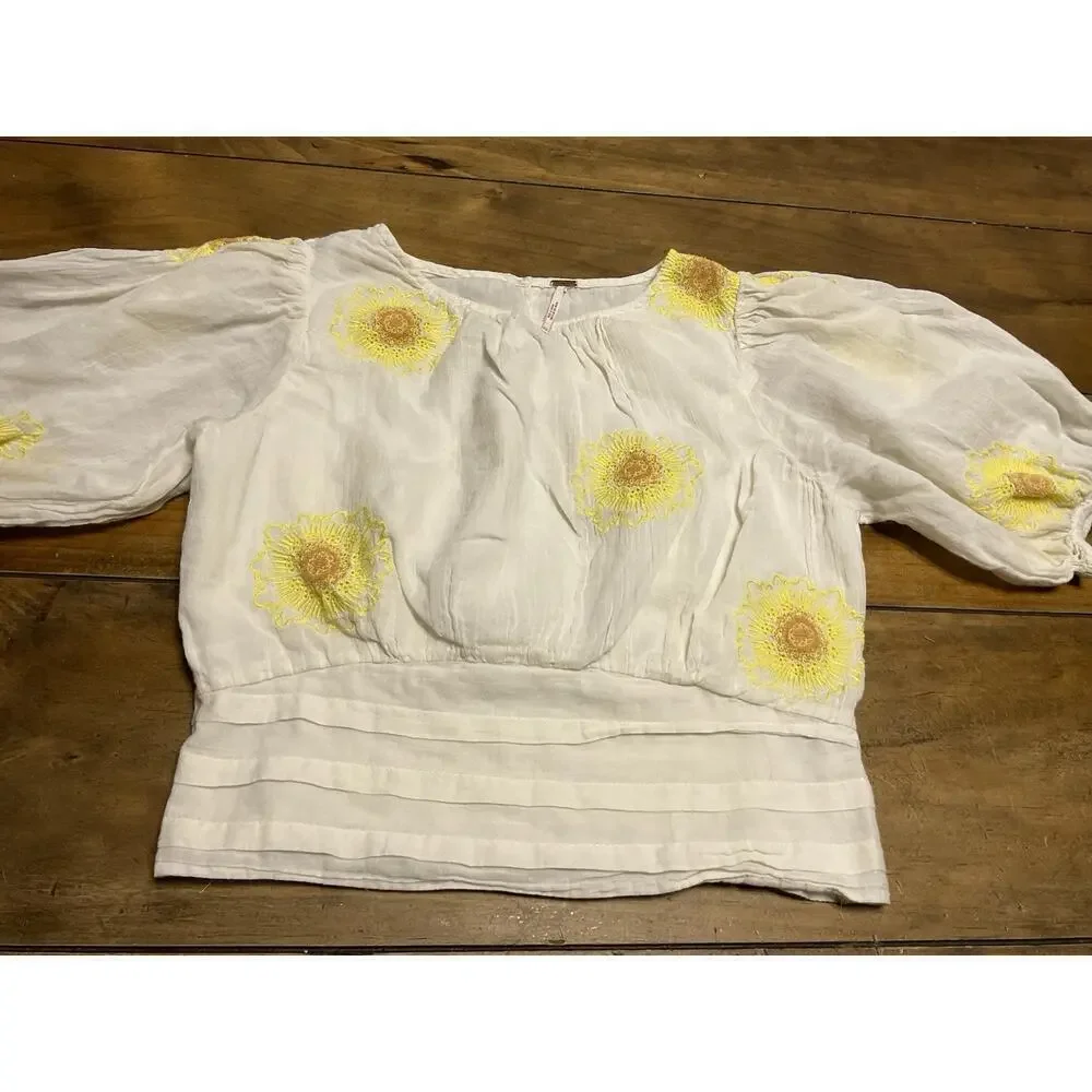 Free People My Girl Embroidered Sunflower Blouse Women’s Size XS